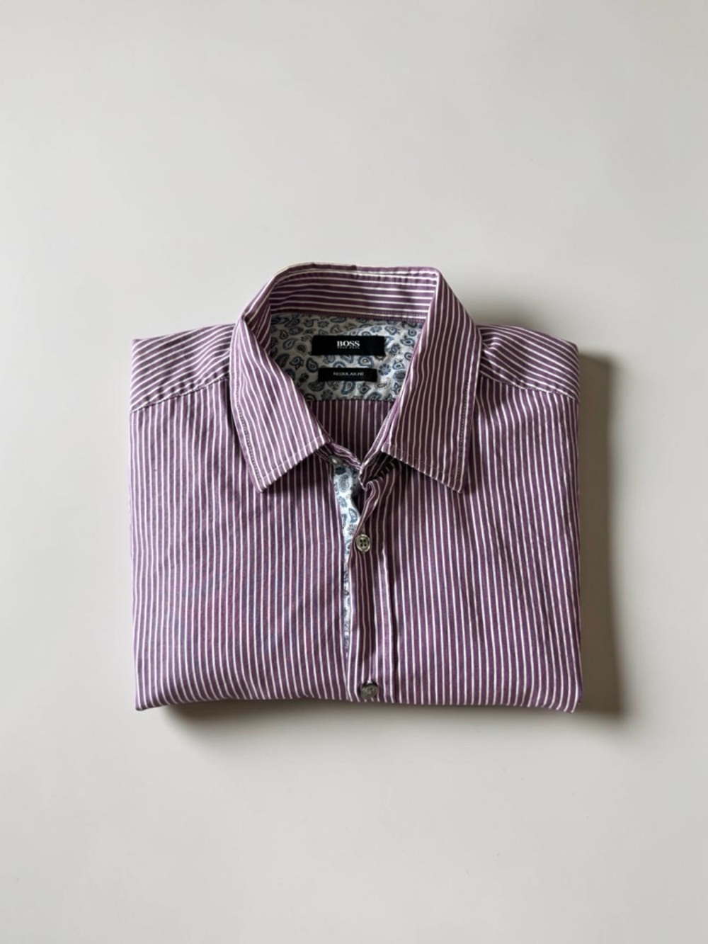 Boss Men's Purple and White Striped Casual Button-Down Shirt